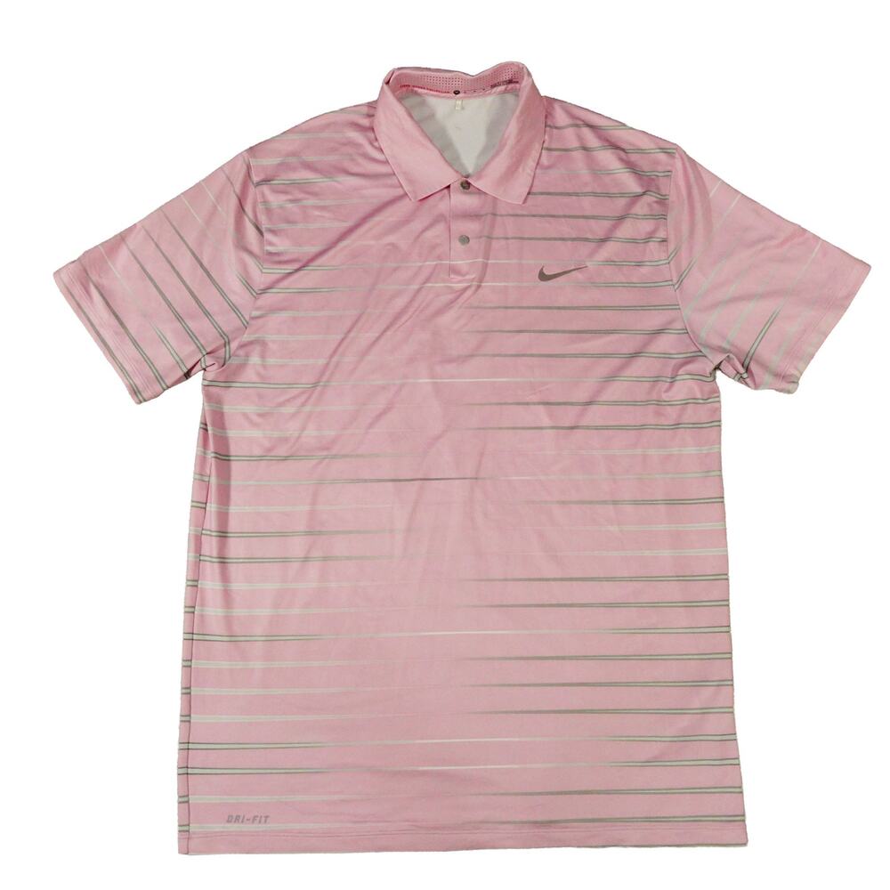 Nike Tiger Woods Collection Performance Vented Pink Striped Golf Polo Shirt Med